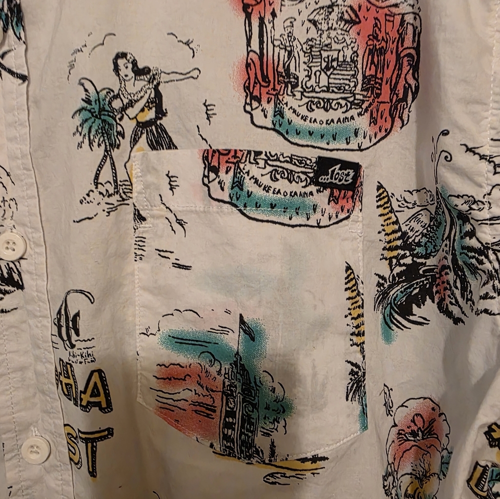 Lost Aloha Tropical White Casual Shirt Button Down Shirt Size Large - Picture 6 of 8